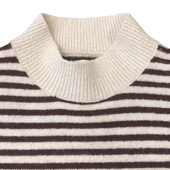 LOFT Mock Neck Short Sleeve Wool White Striped Pullover Sweater Women's Medium - Picture 9 of 13